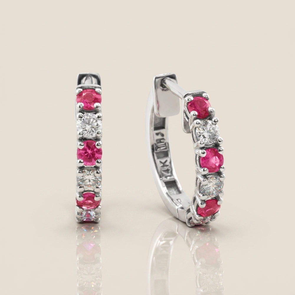 Arracadas con Zafiro Rosa con 0.50 CTS Total y Diamantes con 0.39 CTS Total en Oro Blanco de 14K