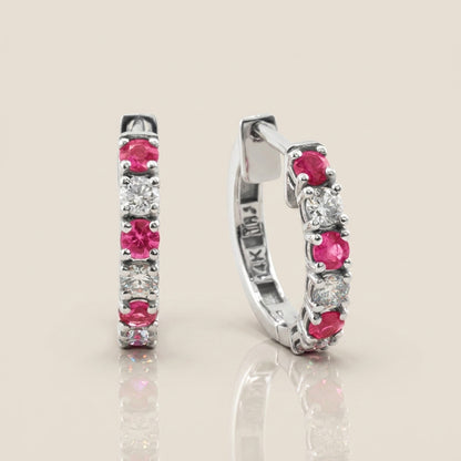 Arracadas con Zafiro Rosa con 0.50 CTS Total y Diamantes con 0.39 CTS Total en Oro Blanco de 14K