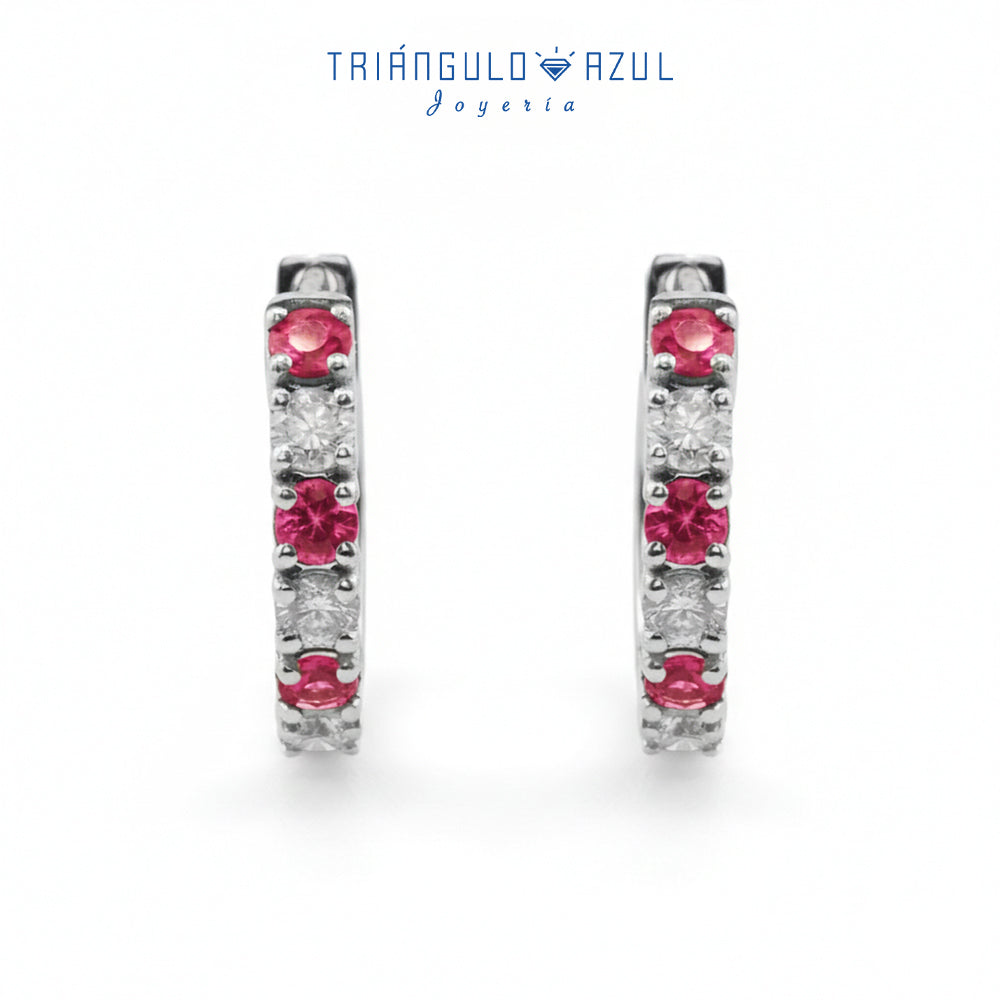 Arracadas con Zafiro Rosa con 0.50 CTS Total y Diamantes con 0.39 CTS Total en Oro Blanco de 14K
