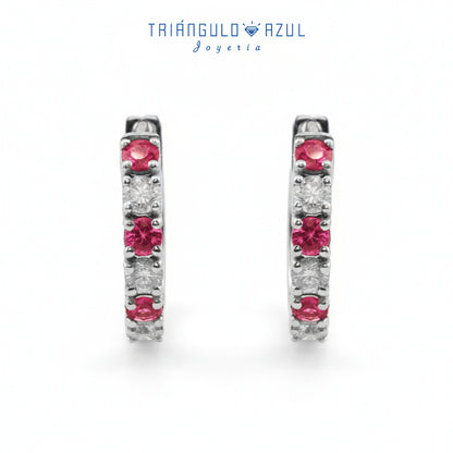 Arracadas con Zafiro Rosa con 0.50 CTS Total y Diamantes con 0.39 CTS Total en Oro Blanco de 14K