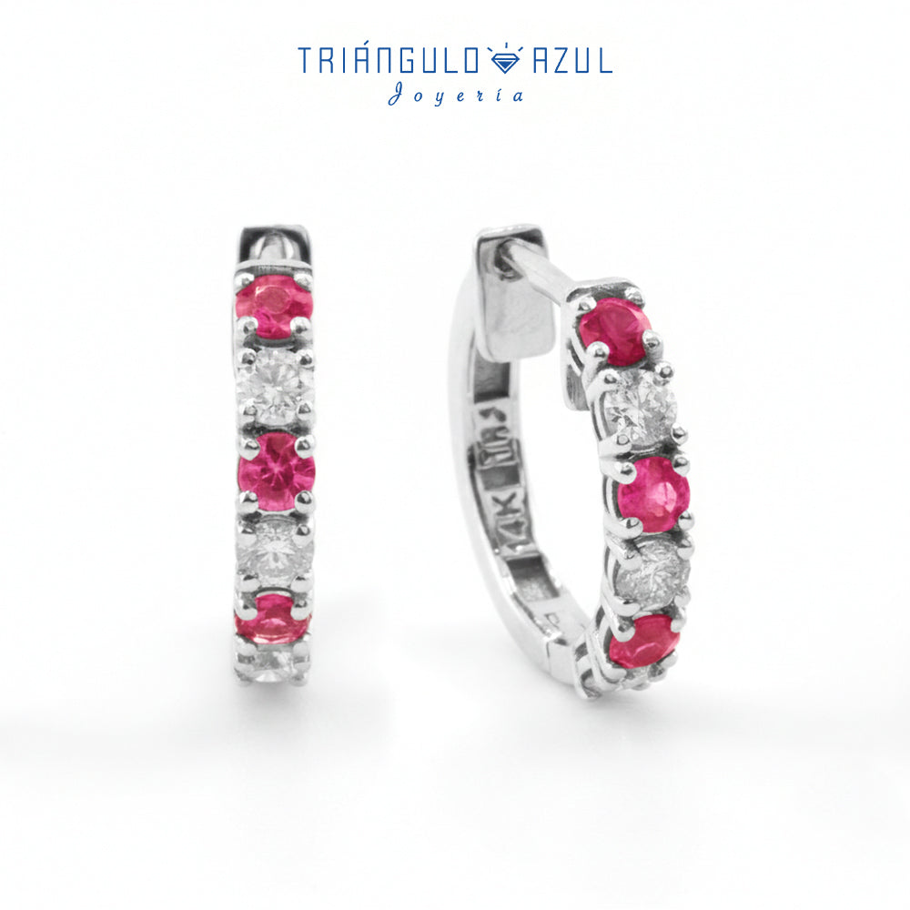 Arracadas con Zafiro Rosa con 0.50 CTS Total y Diamantes con 0.39 CTS Total en Oro Blanco de 14K