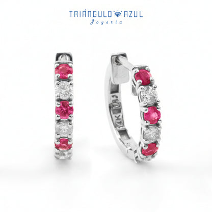 Arracadas con Zafiro Rosa con 0.50 CTS Total y Diamantes con 0.39 CTS Total en Oro Blanco de 14K