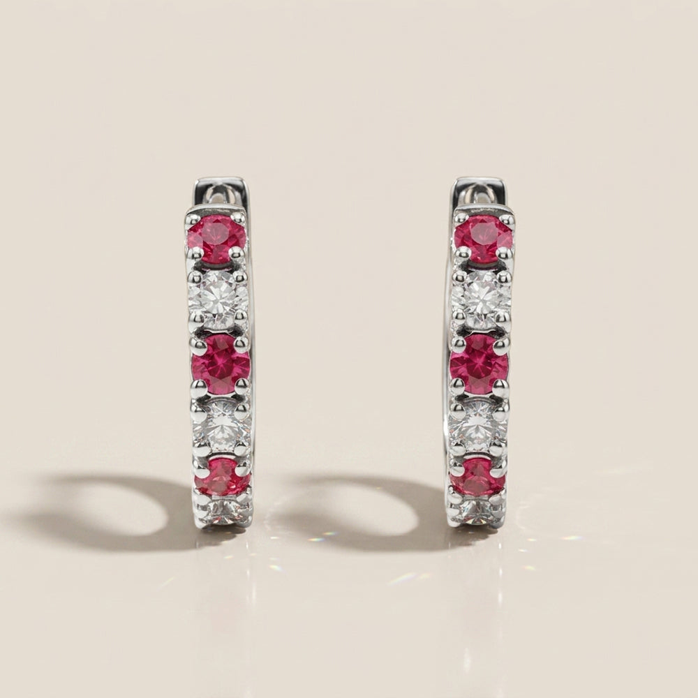 Arracadas con Zafiro Rosa con 0.50 CTS Total y Diamantes con 0.39 CTS Total en Oro Blanco de 14K