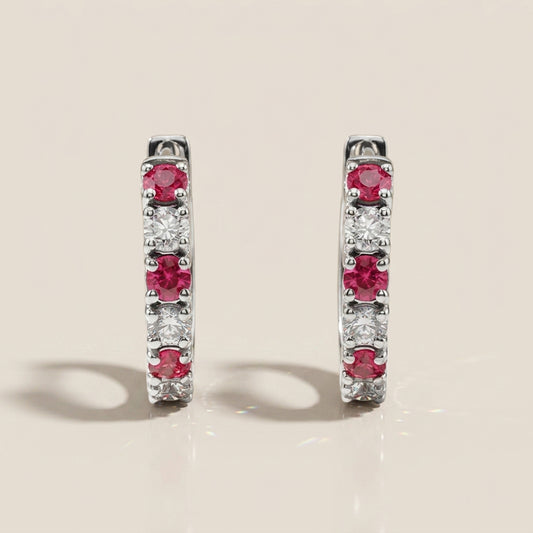 Arracadas con Zafiro Rosa y Diamantes en Oro Blanco de 14K
