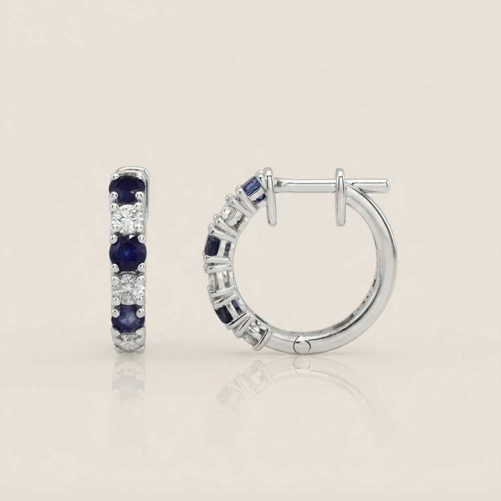 Arracadas con Zafiro y Diamantes en Oro Blanco de 14K