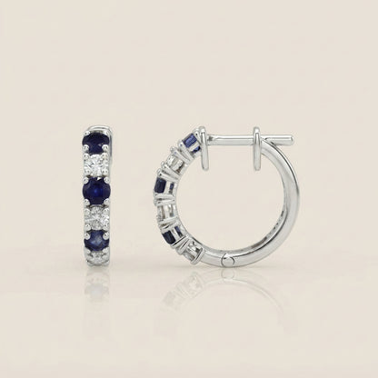 Arracadas con Zafiro y Diamantes en Oro Blanco de 14K