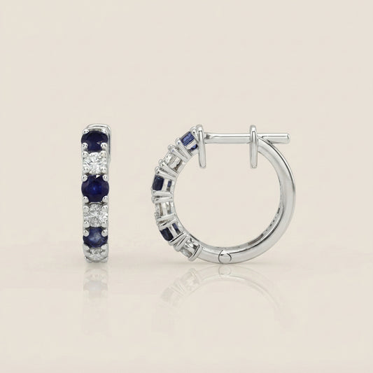 Arracadas con Zafiro y Diamantes en Oro Blanco de 14K