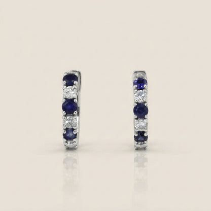 Arracadas con Zafiro y Diamantes en Oro Blanco de 14K