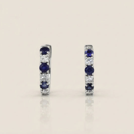 Arracadas con Zafiro y Diamantes en Oro Blanco de 14K