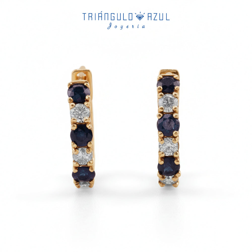 Arracadas con Zafiro con 0.75 CTS Total y Diamantes con 0.39 CTS Total en Oro Amarillo de 14K