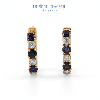 Arracadas con Zafiro con 0.75 CTS Total y Diamantes con 0.39 CTS Total en Oro Amarillo de 14K