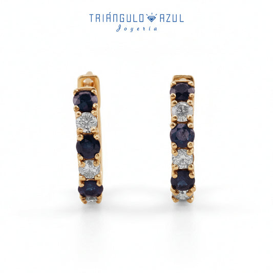 Arracadas con Zafiro con 0.75 CTS Total y Diamantes con 0.39 CTS Total en Oro Amarillo de 14K