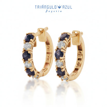 Arracadas con Zafiro con 0.75 CTS Total y Diamantes con 0.39 CTS Total en Oro Amarillo de 14K