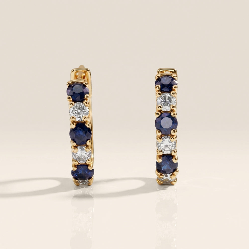 Arracadas con Zafiro con 0.75 CTS Total y Diamantes con 0.39 CTS Total en Oro Amarillo de 14K