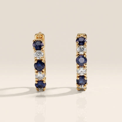 Arracadas con Zafiro con 0.75 CTS Total y Diamantes con 0.39 CTS Total en Oro Amarillo de 14K