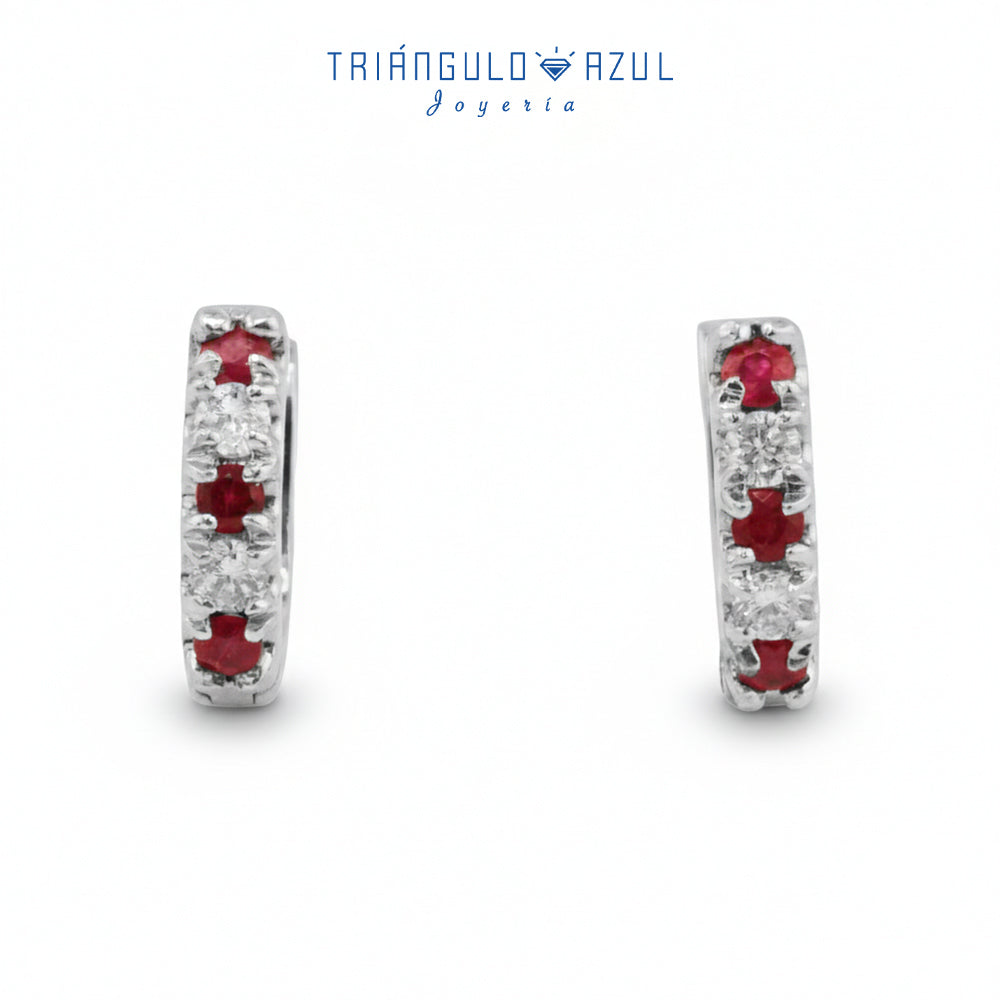 Arracaditas Fer de Rubí con 0.15 CTS Total y Diamantes con 0.10 CTS Total en Oro Blanco de 14K