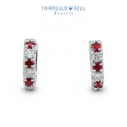 Arracaditas Fer de Rubí con 0.15 CTS Total y Diamantes con 0.10 CTS Total en Oro Blanco de 14K