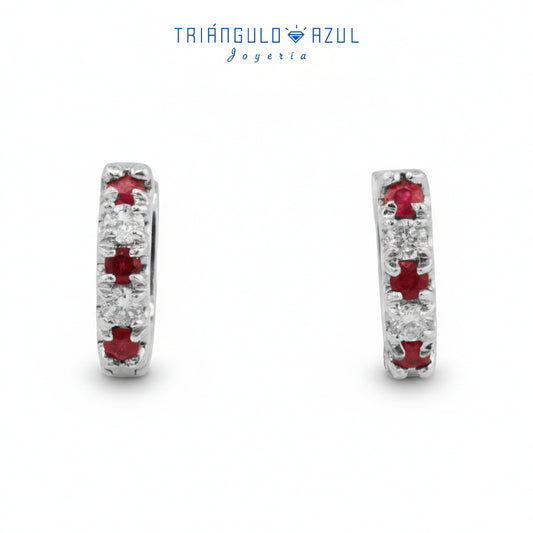 Arracaditas Fer de Rubí con 0.15 CTS Total y Diamantes con 0.10 CTS Total en Oro Blanco de 14K