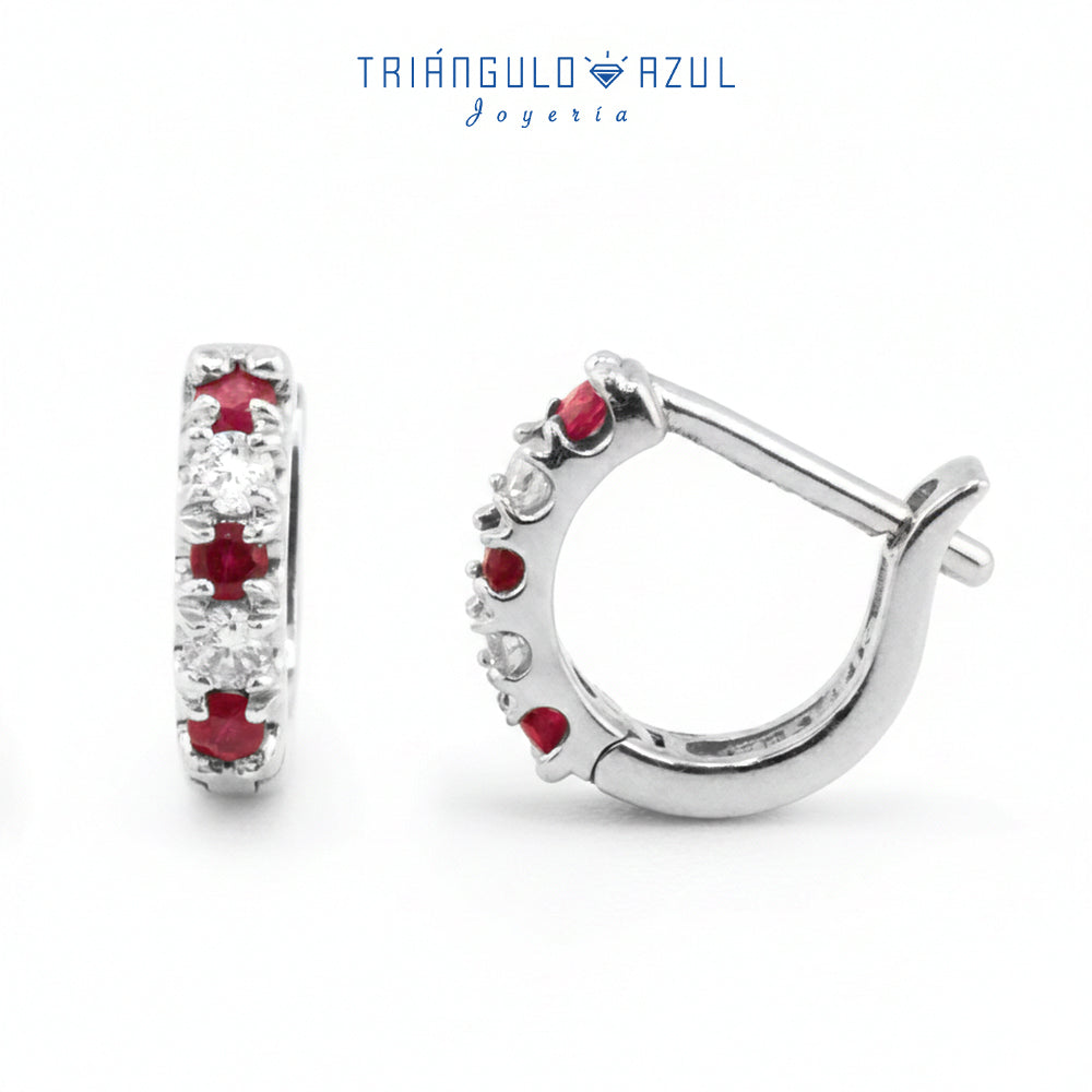 Arracaditas Fer de Rubí con 0.15 CTS Total y Diamantes con 0.10 CTS Total en Oro Blanco de 14K