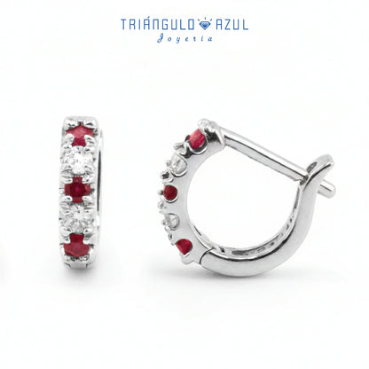 Arracaditas Fer de Rubí con 0.15 CTS Total y Diamantes con 0.10 CTS Total en Oro Blanco de 14K