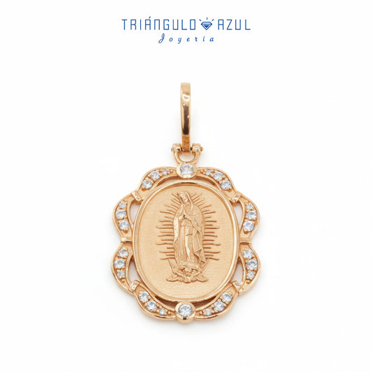 Dije Virgen con Piedras de Diamantes con 0.75 CTS Total en Oro Amarillo de 14K