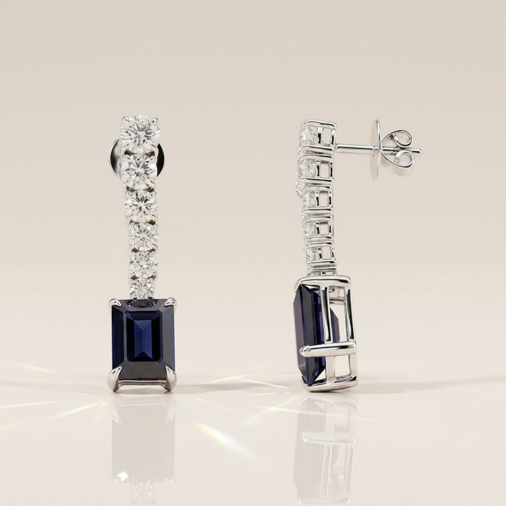 Aretes Longa de Zafiro y Diamantes en Oro Blanco de 18K
