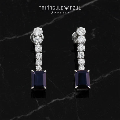 Aretes Longa de Zafiro con 6.30 CTS Total y Diamantes con 2.54 CTS Total en Oro Blanco de 18K