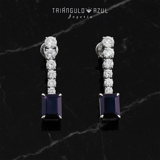 Aretes Longa de Zafiro con 6.30 CTS Total y Diamantes con 2.54 CTS Total en Oro Blanco de 18K