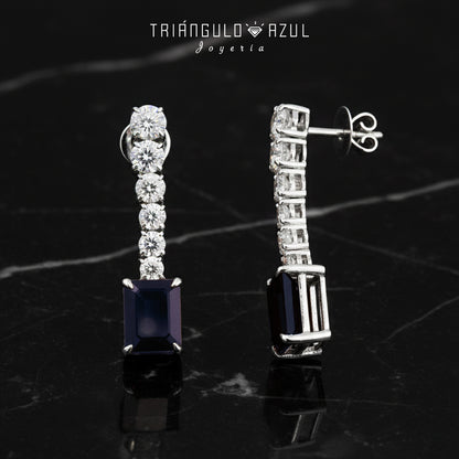 Aretes Longa de Zafiro con 6.30 CTS Total y Diamantes con 2.54 CTS Total en Oro Blanco de 18K