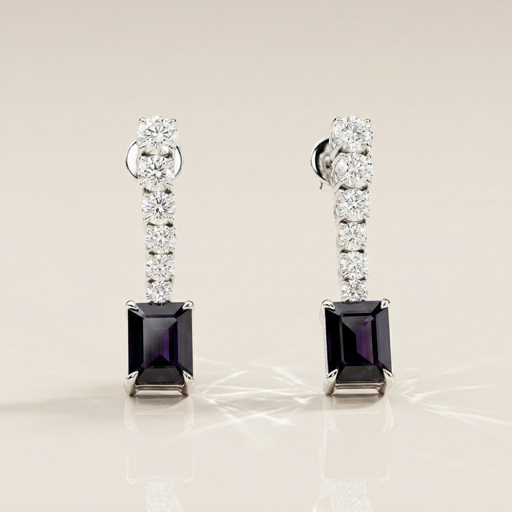 Aretes Longa de Zafiro y Diamantes en Oro Blanco de 18K