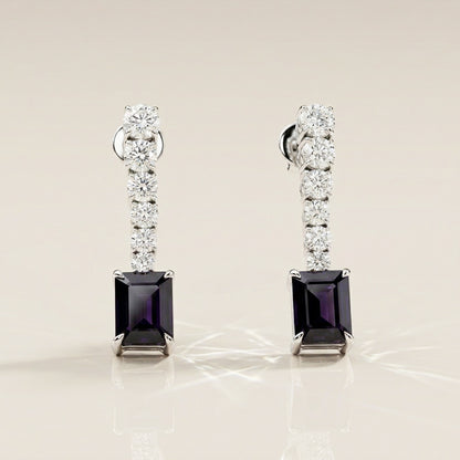 Aretes Longa de Zafiro y Diamantes en Oro Blanco de 18K