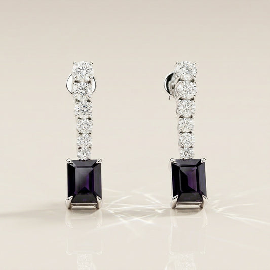 Aretes Longa de Zafiro y Diamantes en Oro Blanco de 18K
