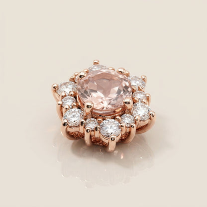 Dije de Morganita y Diamantes en Oro Rosa de 14K