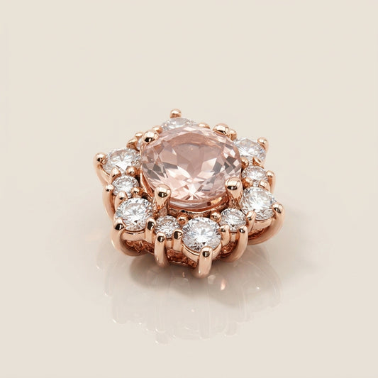 Dije de Morganita y Diamantes en Oro Rosa de 14K