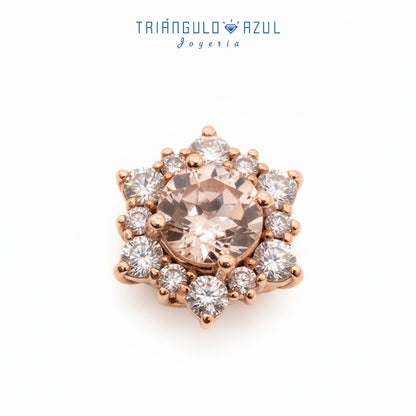 Dije a Juego de Morganita con 0.72 CTS Total y Diamantes con 0.41 CTS Total en Oro Rosa de 14K