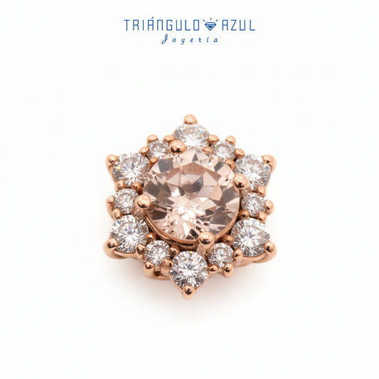 Dije a Juego de Morganita con 0.72 CTS Total y Diamantes con 0.41 CTS Total en Oro Rosa de 14K