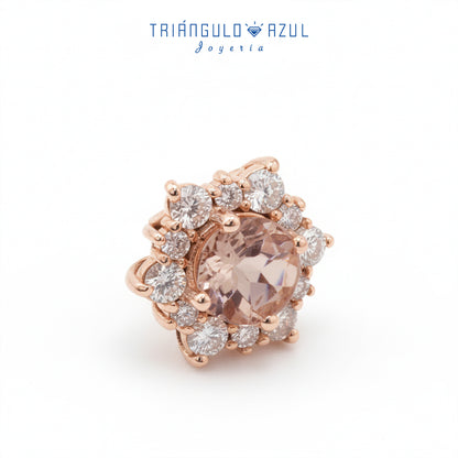 Dije a Juego de Morganita con 0.72 CTS Total y Diamantes con 0.41 CTS Total en Oro Rosa de 14K