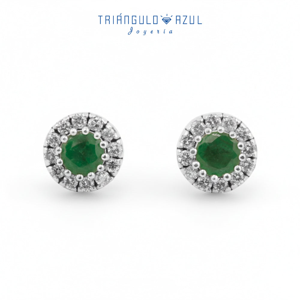 Broqueles de Esmeralda con 0.46 CTS Total y Diamantes con 0.25 CTS Total en Oro Blanco de 14K