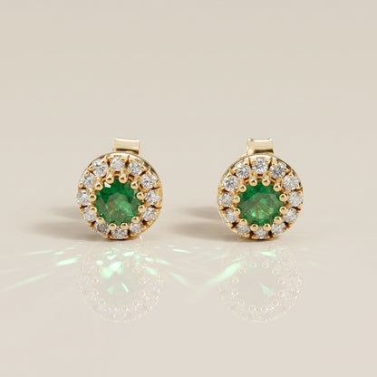 Broqueles de Esmeralda con 0.46 CTS Total y Diamantes con 0.25 CTS Total en Oro Amarillo de 14K