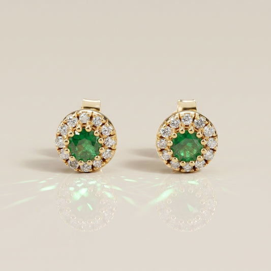 Broqueles de Esmeralda y Diamantes en Oro Amarillo de 14K