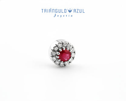 Dije a Juego de Rubí con 0.24 CTS y Diamantes con 0.13 CTS Total en Oro Blanco de 14K
