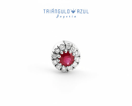 Dije a Juego de Rubí con 0.24 CTS y Diamantes con 0.13 CTS Total en Oro Blanco de 14K