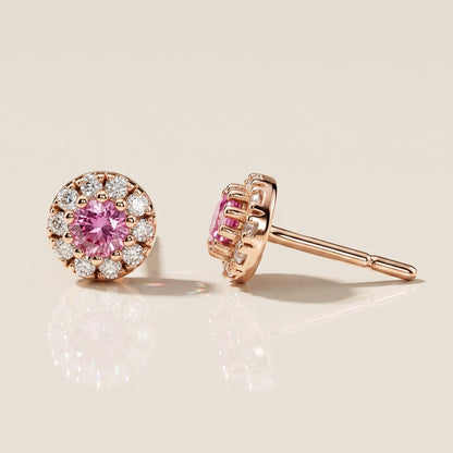 Broqueles de Zafiro Rosa y Diamantes en Oro Rosa de 14K