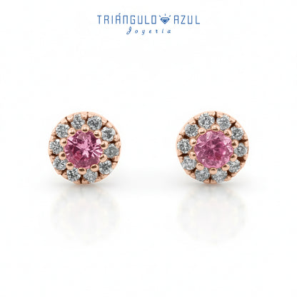 Broqueles de Zafiro Rosa con 0.36 CTS Total y Diamantes con 0.21 CTS Total en Oro Rosa de 14K