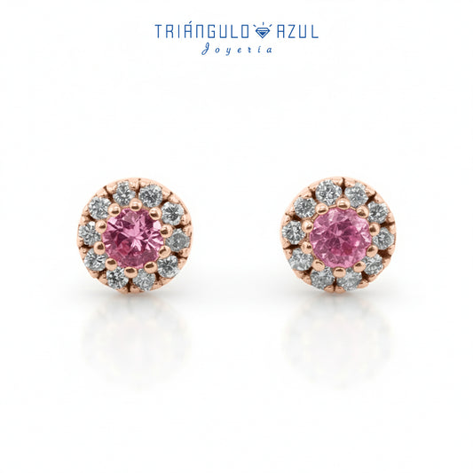 Broqueles de Zafiro Rosa con 0.36 CTS Total y Diamantes con 0.21 CTS Total en Oro Rosa de 14K