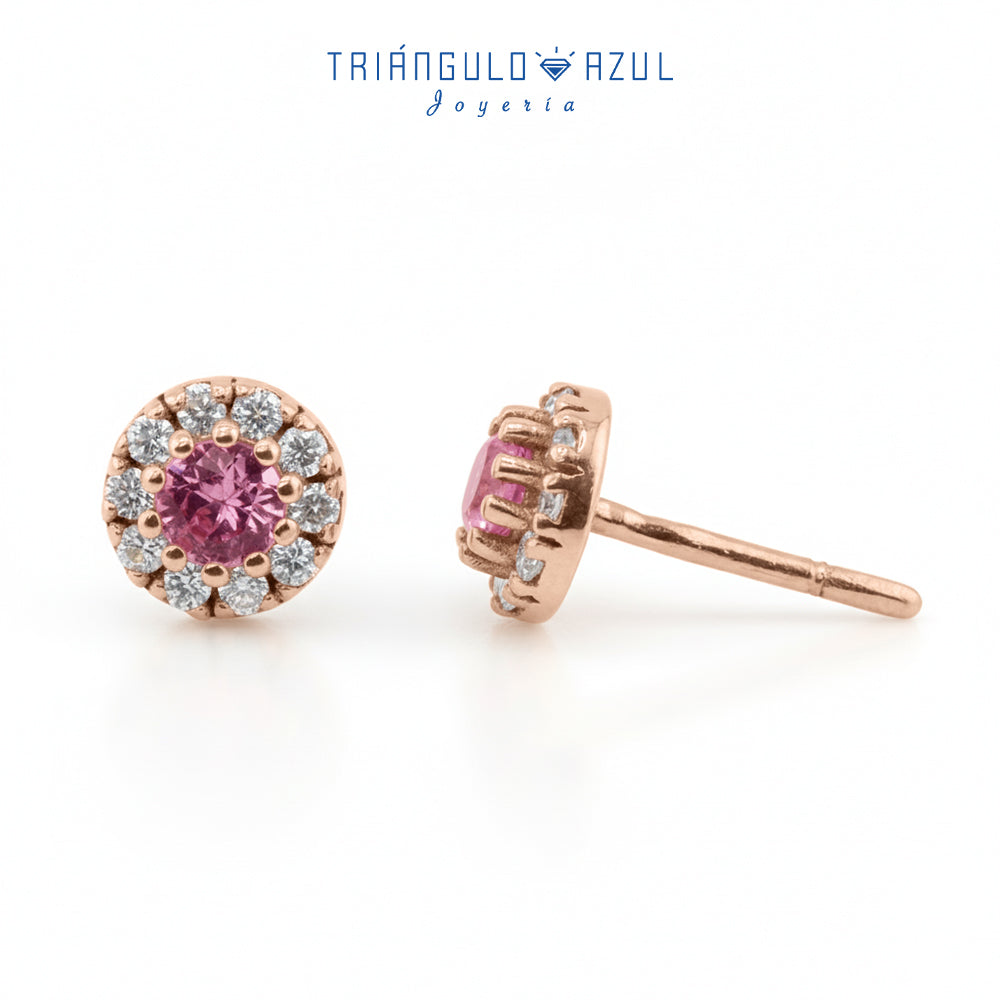 Broqueles de Zafiro Rosa con 0.36 CTS Total y Diamantes con 0.21 CTS Total en Oro Rosa de 14K