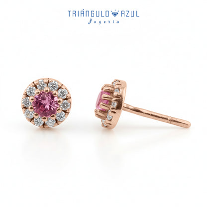 Broqueles de Zafiro Rosa con 0.36 CTS Total y Diamantes con 0.21 CTS Total en Oro Rosa de 14K