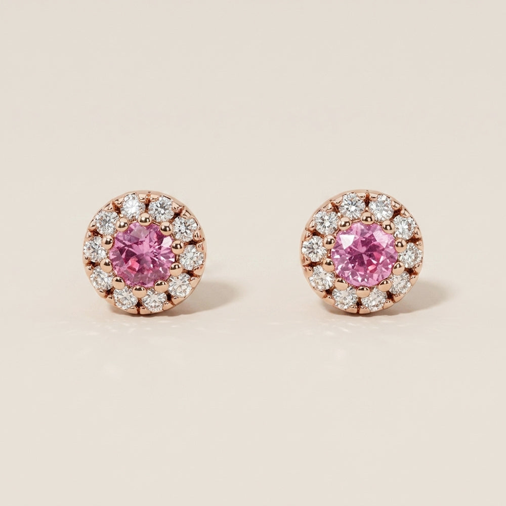 Broqueles de Zafiro Rosa y Diamantes en Oro Rosa de 14K