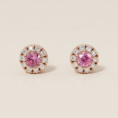 Broqueles de Zafiro Rosa y Diamantes en Oro Rosa de 14K
