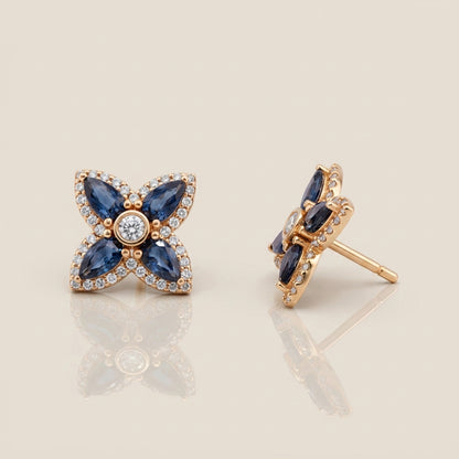 Aretes de Zafiro y Diamantes en Oro Amarillo de 14K